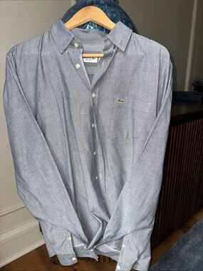 Lacoste Men's Button-Down Shirt in Light Blue Chambray